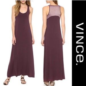 VINCE Maxi Dress Black Cherry w Chambray Racerback